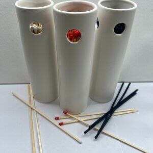White Ceramic Matchstick Holder with 50 - 8" Matches and Striker or  Flower Vase
